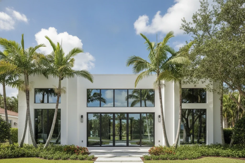 Modern Fort Lauderdale home with newly installed hurricane impact windows and sliding glass doors