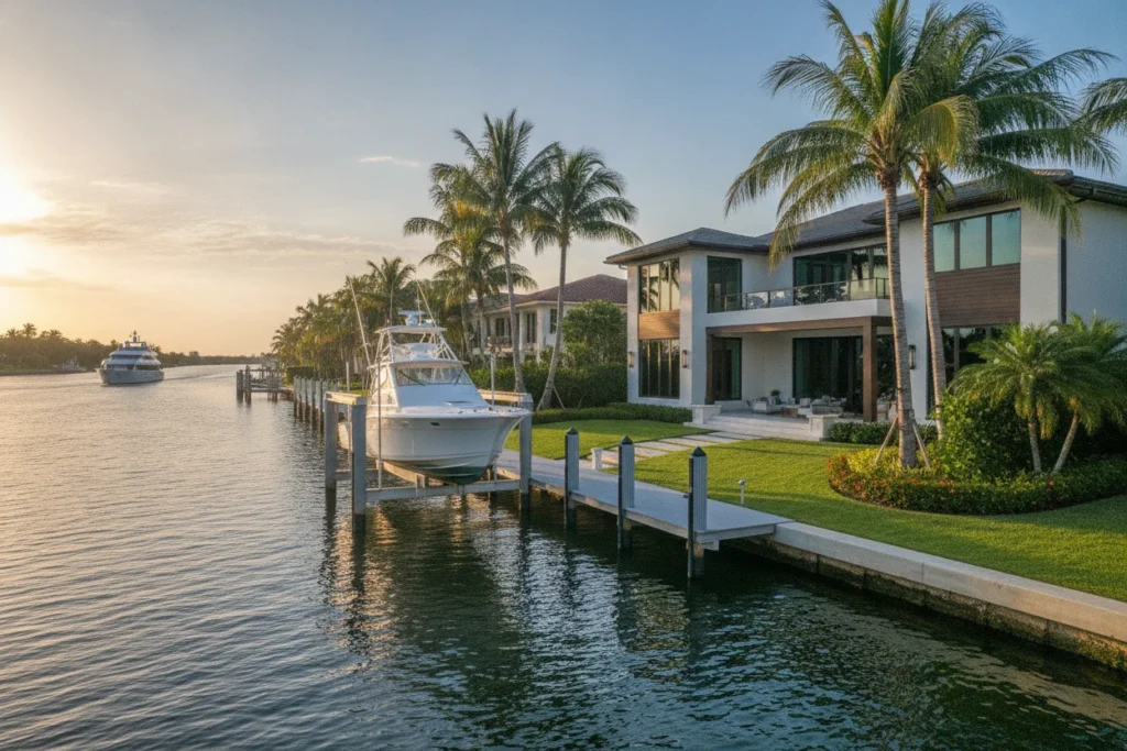 Dock and Boat Lift Construction in Fort Lauderdale waterfront home with private dock and boat lift