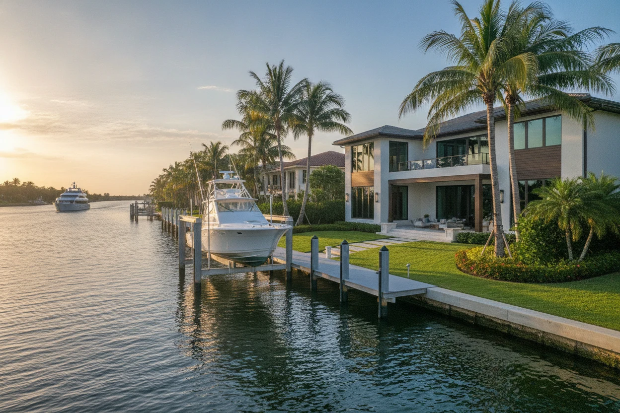 Dock and Boat Lift Construction in Fort Lauderdale waterfront home with private dock and boat lift