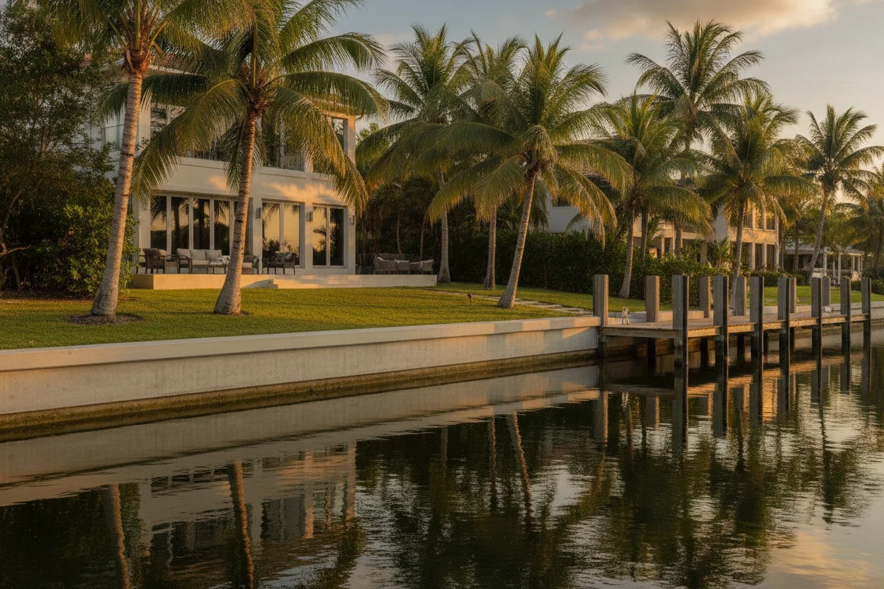Restored seawall in Fort Lauderdale with a new cap along an Intracoastal canal